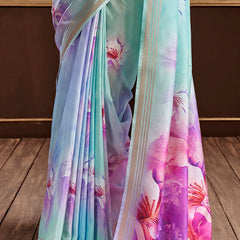 Petrichor Sky Digital Printed Soft Silk Saree With Snazzy Blouse Piece