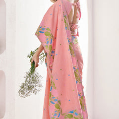 Unique Peach Cotton Silk Saree With Intricate Blouse Piece