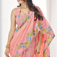 Unique Peach Cotton Silk Saree With Intricate Blouse Piece