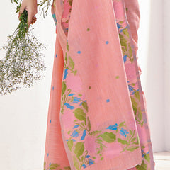 Unique Peach Cotton Silk Saree With Intricate Blouse Piece