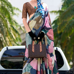 Gleaming Multicolor Digital Printed Satin Silk Saree With Phenomenal Blouse Piece