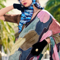 Gleaming Multicolor Digital Printed Satin Silk Saree With Phenomenal Blouse Piece
