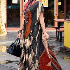 Ideal Beige and Black Digital Printed Satin Silk Saree With Chatoyant Blouse Piece
