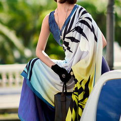 Evocative Yellow and Blue Digital Printed Satin Silk Saree With Susurrous Blouse Piece