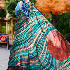 Glorious Rama Digital Printed Satin Silk Saree With Entrancing Blouse Piece