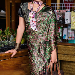 Gossamer Multicolor Digital Printed Satin Silk Saree With Scintilla Blouse Piece