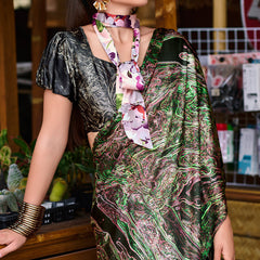 Gossamer Multicolor Digital Printed Satin Silk Saree With Scintilla Blouse Piece