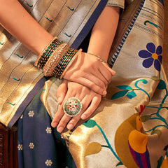 Embrocation Navy Blue Paithani Silk Saree With Fancifull Blouse Piece