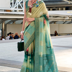 Phenomenal Sea Green Digital Printed Soft Silk Saree With Smart Blouse Piece