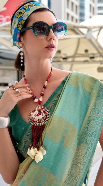 Phenomenal Sea Green Digital Printed Soft Silk Saree With Smart Blouse Piece