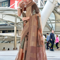 Ravishing Brown Digital Printed Soft Silk Saree With Flamboyant Blouse Piece