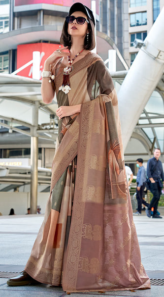 Ravishing Brown Digital Printed Soft Silk Saree With Flamboyant Blouse Piece