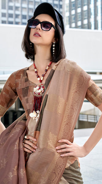 Ravishing Brown Digital Printed Soft Silk Saree With Flamboyant Blouse Piece