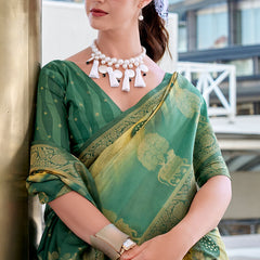 Stunner Rama Digital Printed Soft Silk Saree With Adoring Blouse Piece