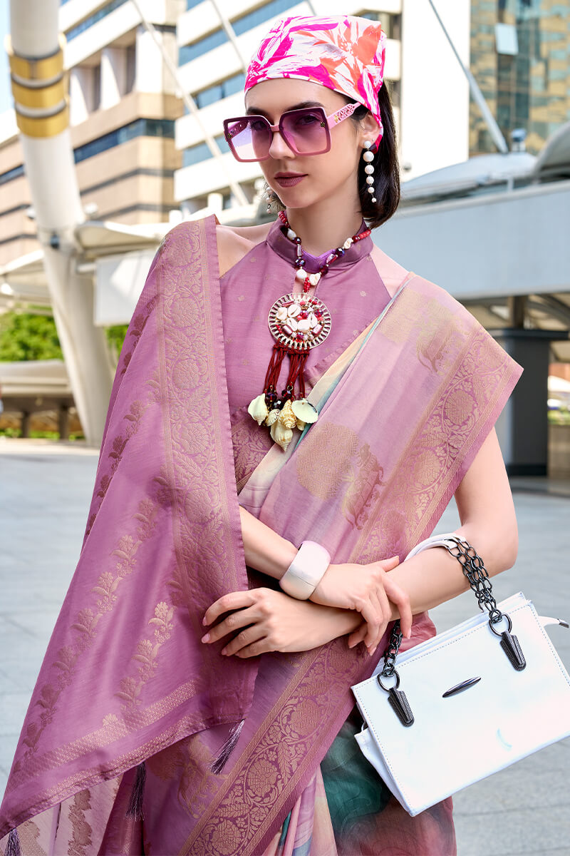 Beauteous Lavender Digital Printed Soft Silk Saree With Assemblage Blouse Piece