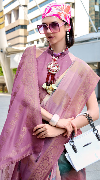 Beauteous Lavender Digital Printed Soft Silk Saree With Assemblage Blouse Piece