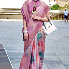 Beauteous Lavender Digital Printed Soft Silk Saree With Assemblage Blouse Piece