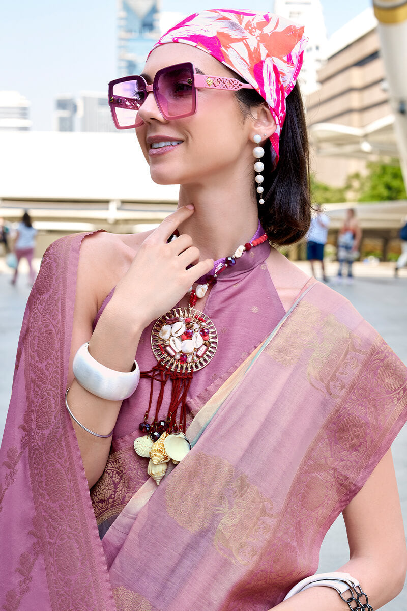 Beauteous Lavender Digital Printed Soft Silk Saree With Assemblage Blouse Piece