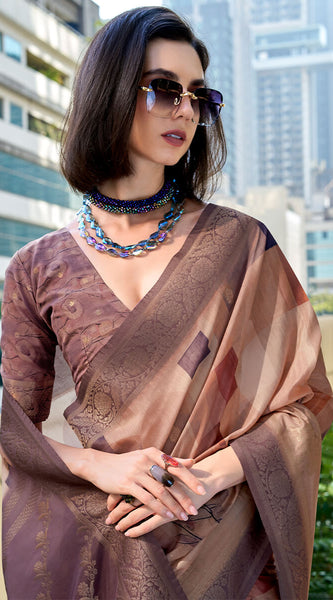 Demure Brown Digital Printed Soft Silk Saree With Forbearance Blouse Piece