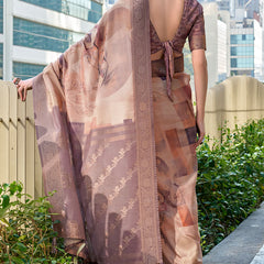 Demure Brown Digital Printed Soft Silk Saree With Forbearance Blouse Piece