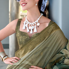 Scintilla Green Digital Printed Soft Silk Saree With Fragrant Blouse Piece