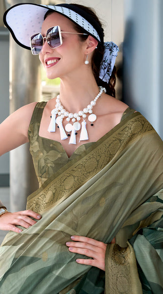 Scintilla Green Digital Printed Soft Silk Saree With Fragrant Blouse Piece