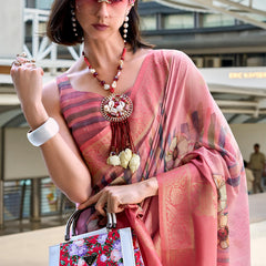 Unequalled Pink Digital Printed Soft Silk Saree With Piquant Blouse Piece