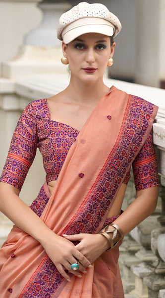 Gossamer Peach Cotton Silk Saree With Fragrant Blouse Piece