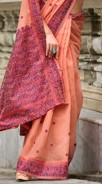 Gossamer Peach Cotton Silk Saree With Fragrant Blouse Piece