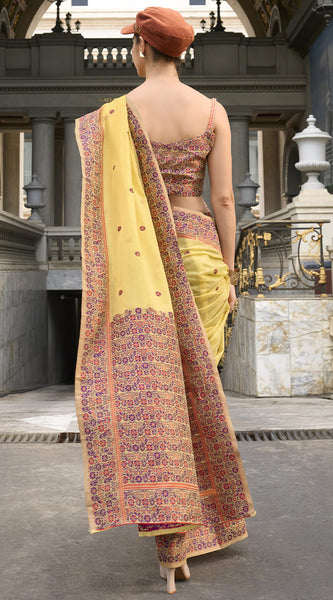 Sempiternal Yellow Cotton Silk Saree With Denouement Blouse Piece