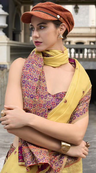 Sempiternal Yellow Cotton Silk Saree With Denouement Blouse Piece