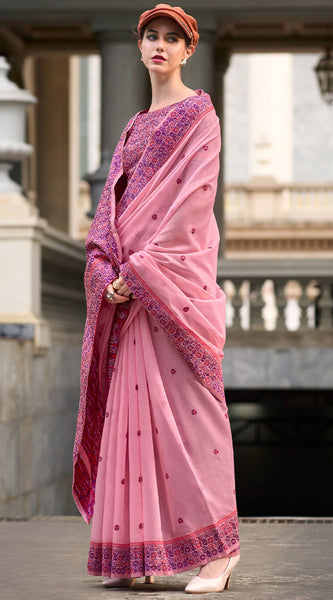 Proficient Pink Cotton Silk Saree With Piquant Blouse Piece