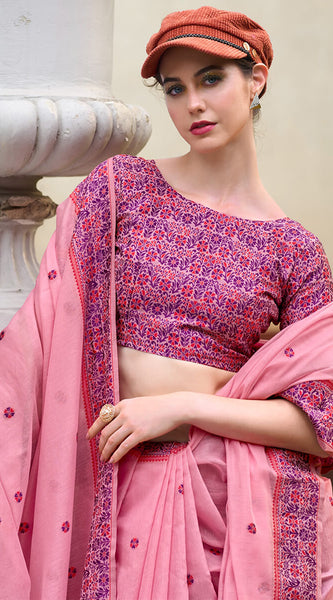 Proficient Pink Cotton Silk Saree With Piquant Blouse Piece