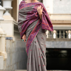 Pulsating Grey Cotton Silk Saree With Vivacious Blouse Piece
