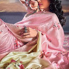 Comely Baby Pink Digital Printed Satin Silk Saree With Inimitable Blouse Piece