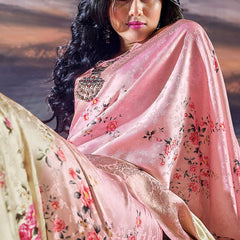 Comely Baby Pink Digital Printed Satin Silk Saree With Inimitable Blouse Piece