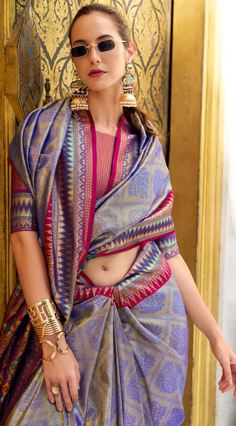 Quixotic Blue Paithani Silk Saree With Lustrous Blouse Piece