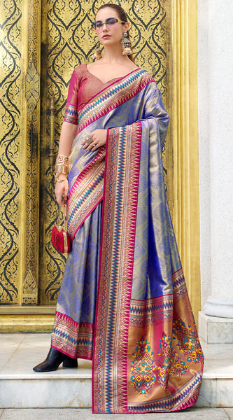Quixotic Blue Paithani Silk Saree With Lustrous Blouse Piece