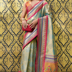Eclat Green Paithani Silk Saree With Zephyr Blouse Piece