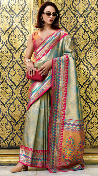 Eclat Green Paithani Silk Saree With Zephyr Blouse Piece