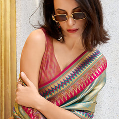 Eclat Green Paithani Silk Saree With Zephyr Blouse Piece