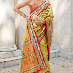 Pulsating Mustard Paithani Silk Saree With Profuse Blouse Piece
