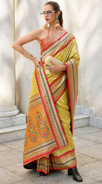 Pulsating Mustard Paithani Silk Saree With Profuse Blouse Piece