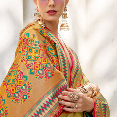 Pulsating Mustard Paithani Silk Saree With Profuse Blouse Piece