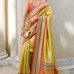 Pulsating Mustard Paithani Silk Saree With Profuse Blouse Piece