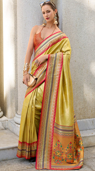 Pulsating Mustard Paithani Silk Saree With Profuse Blouse Piece