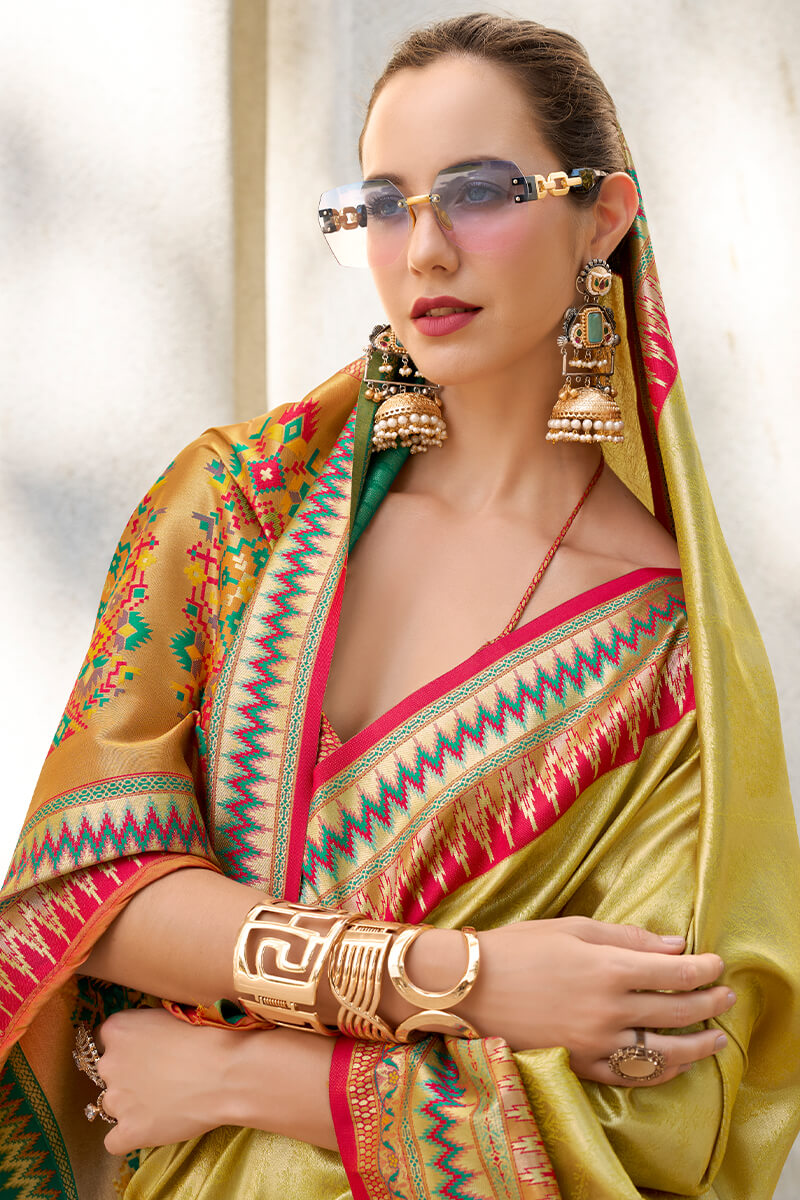 Pulsating Mustard Paithani Silk Saree With Profuse Blouse Piece