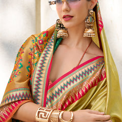 Pulsating Mustard Paithani Silk Saree With Profuse Blouse Piece