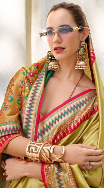 Pulsating Mustard Paithani Silk Saree With Profuse Blouse Piece