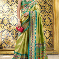 Felicitous Mehndi Paithani Silk Saree With Devastating Blouse Piece